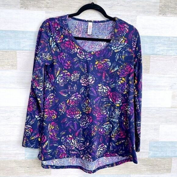LULAROE Lynnae Floral Long Sleeve Tee Purple Womens Small - Picture 1 of 4